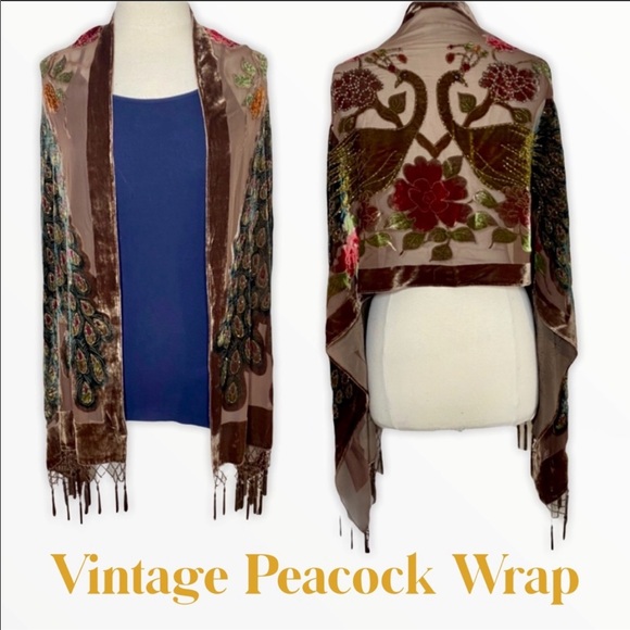 Vintage Accessories - Vintage Peacock Pashmina Wrap